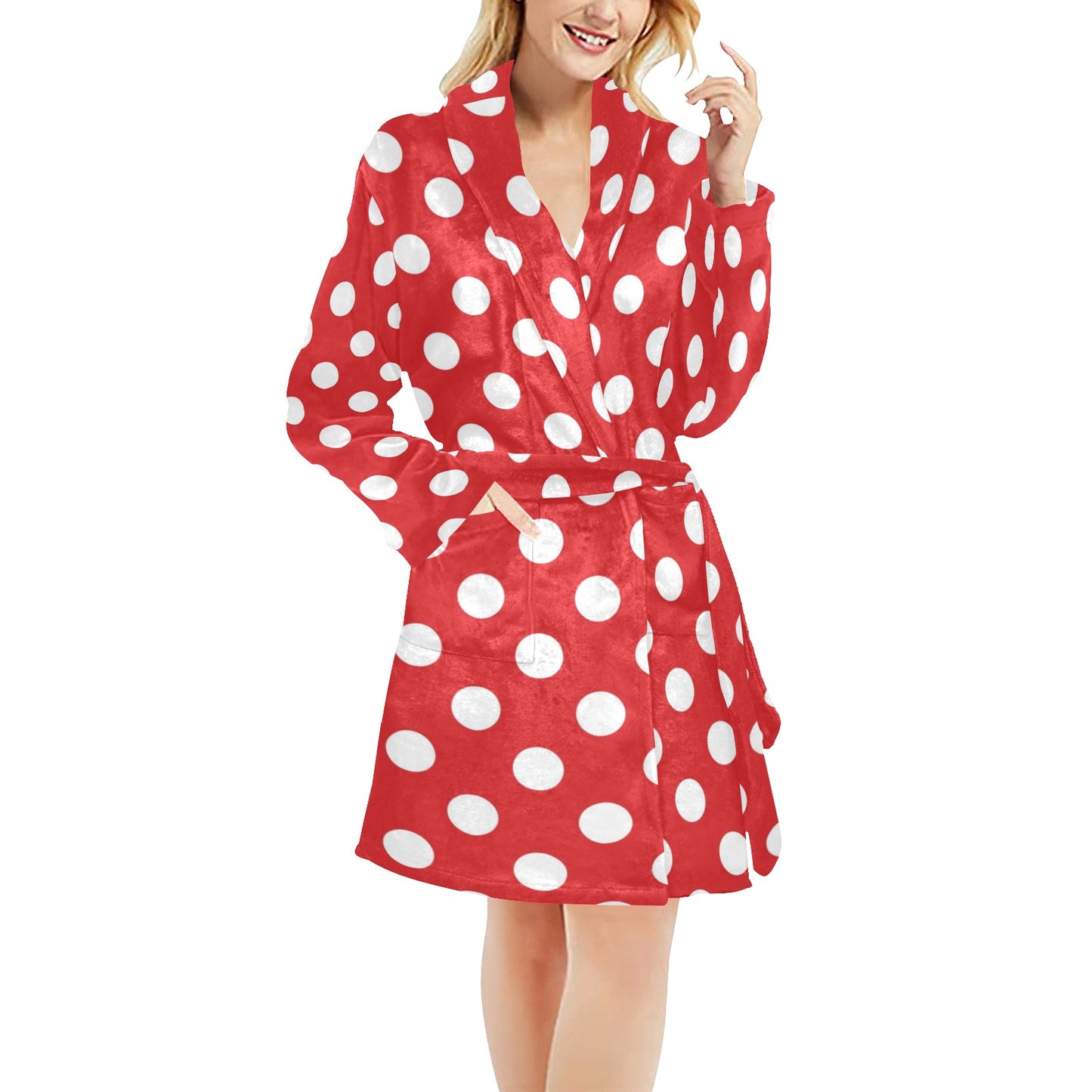 Polka Dot Red Pattern Print Design 04 Women's Fleece Robe