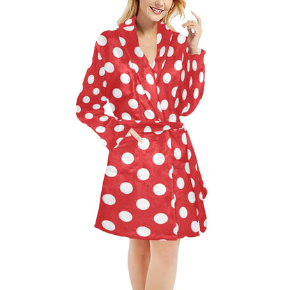 Polka Dot Red Pattern Print Design 04 Women's Fleece Robe