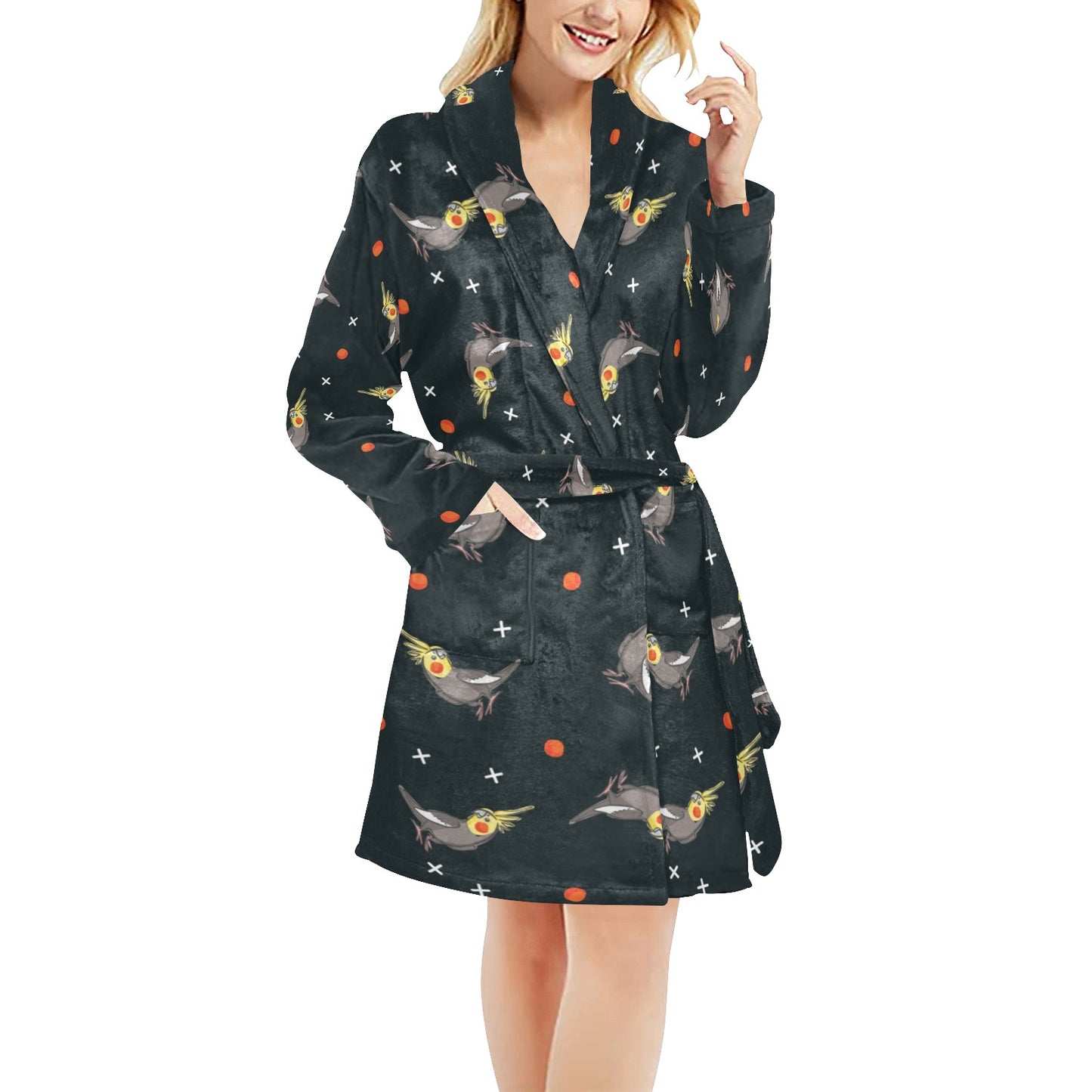Cockatiel Pattern Print Design 02 Women's Fleece Robe