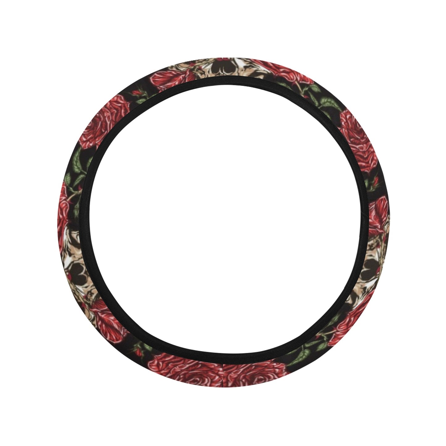 Skull And Roses Print Design LKS303 Steering Wheel Cover with Elastic Edge