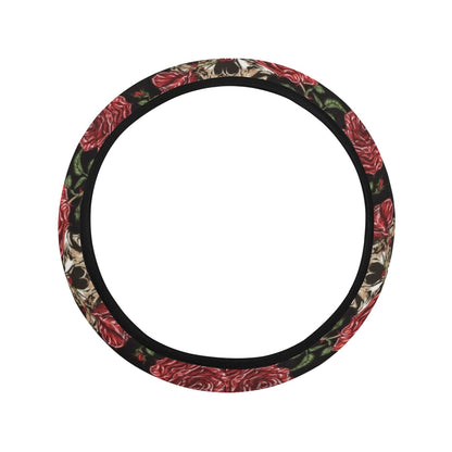 Skull And Roses Print Design LKS303 Steering Wheel Cover with Elastic Edge