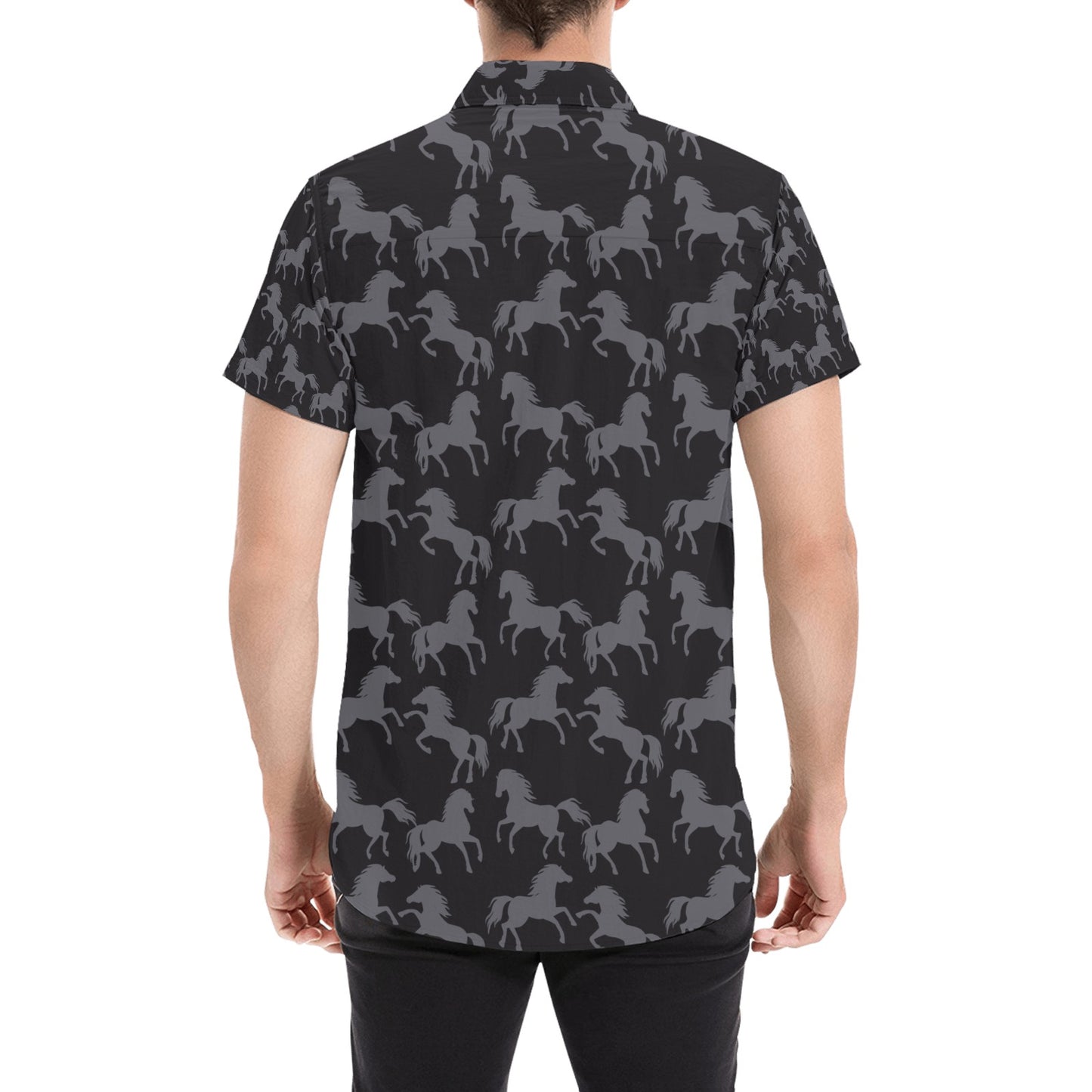 Horse Print Design LKS305 Men Short Sleeve Button Up Shirt