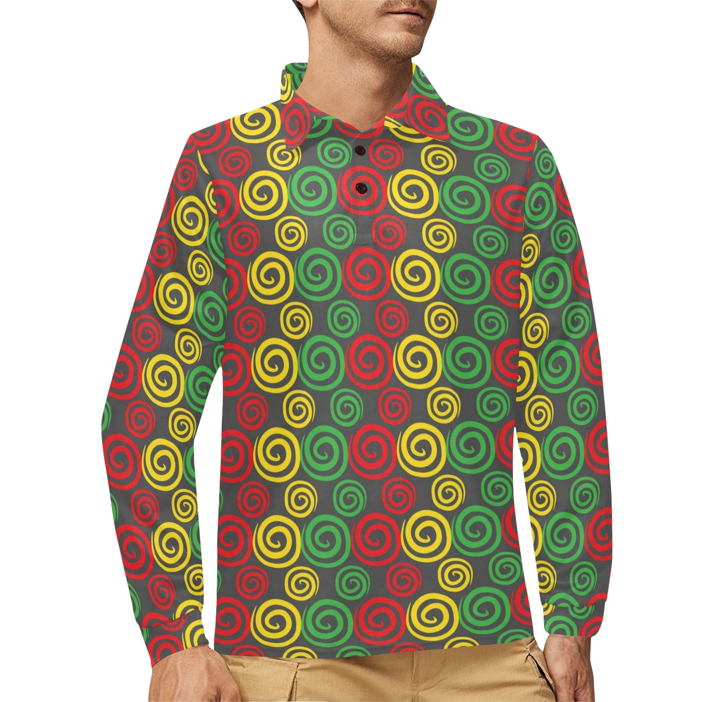 Rastafarian Pattern Print Design A05 Long Sleeve Polo Shirt For Men's