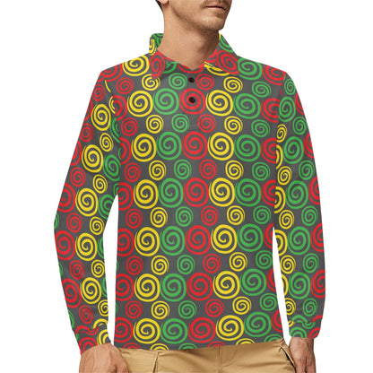 Rastafarian Pattern Print Design A05 Long Sleeve Polo Shirt For Men's