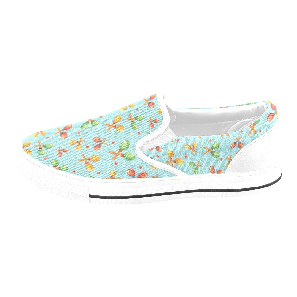 Maracas Print Design LKS402 White Slip Ons Canvas Women's Shoes