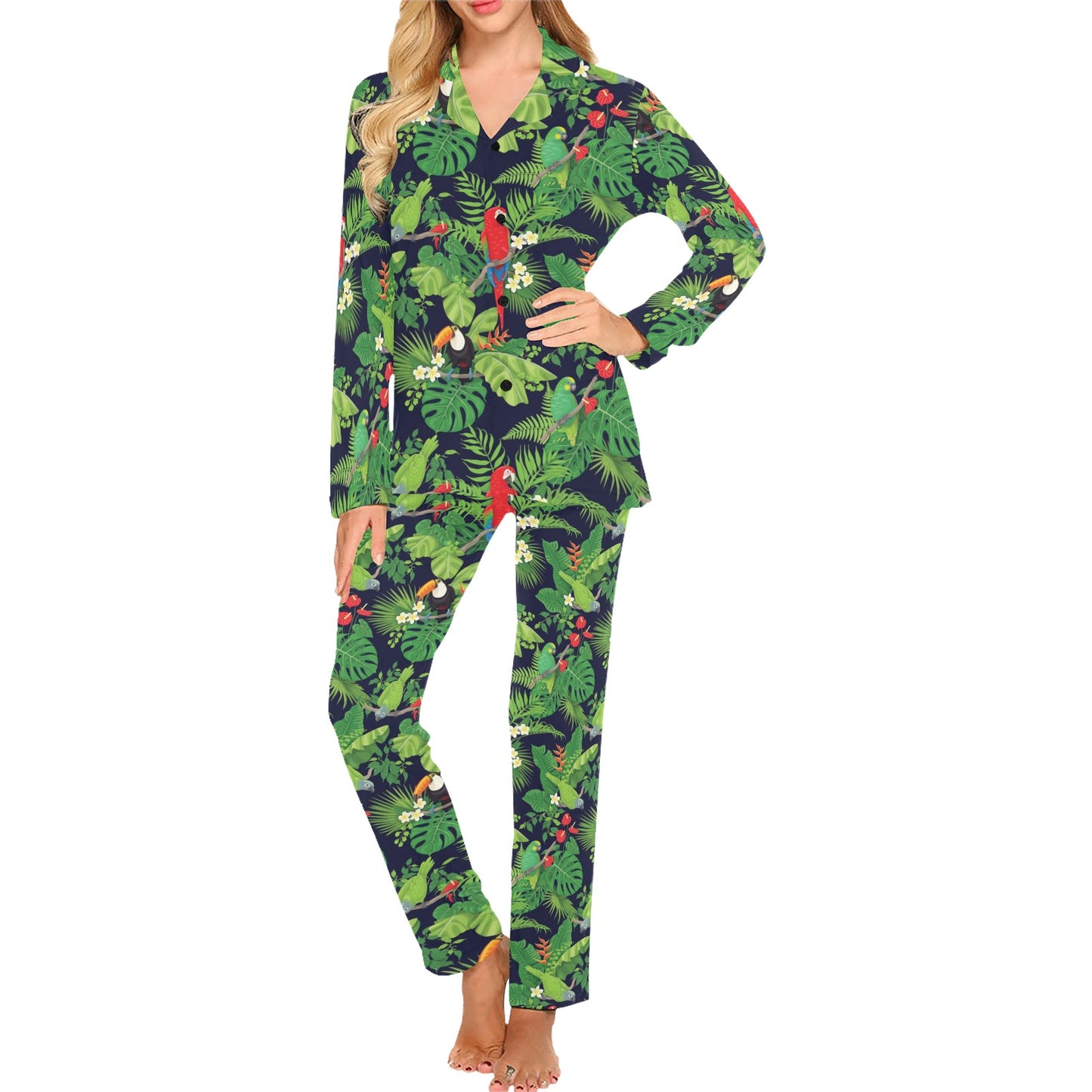 Rainforest Parrot Pattern Print Design A03 Women's Long Pajama Set
