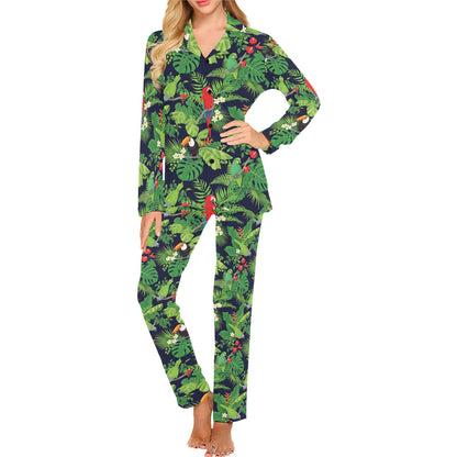 Rainforest Parrot Pattern Print Design A03 Women's Long Pajama Set