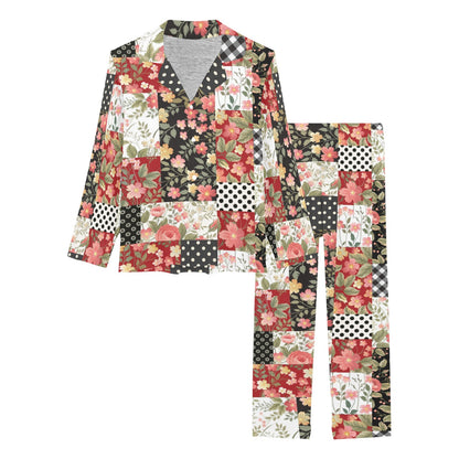 Patchwork Flower Pattern Print Design 03 Women's Long Pajama Set