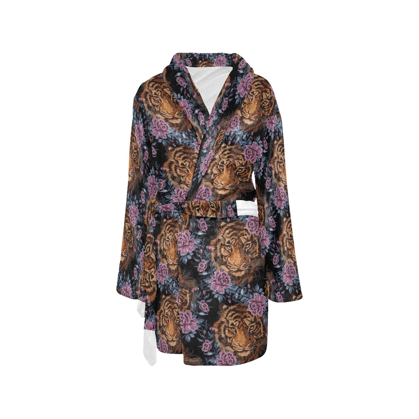Tiger Head Floral Women's Fleece Robe