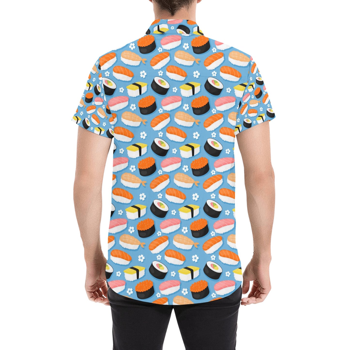 Sushi Print Design LKS304 Men Short Sleeve Button Up Shirt