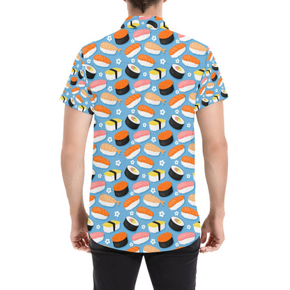 Sushi Print Design LKS304 Men Short Sleeve Button Up Shirt