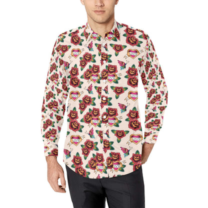 Tattoo Rose Print Design LKS302 Men's Long Sleeve Dress Shirt