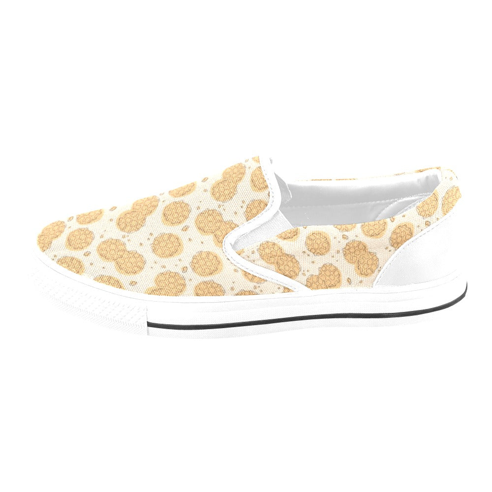 Waffle Print Design LKS303 White Slip Ons Canvas Women's Shoes