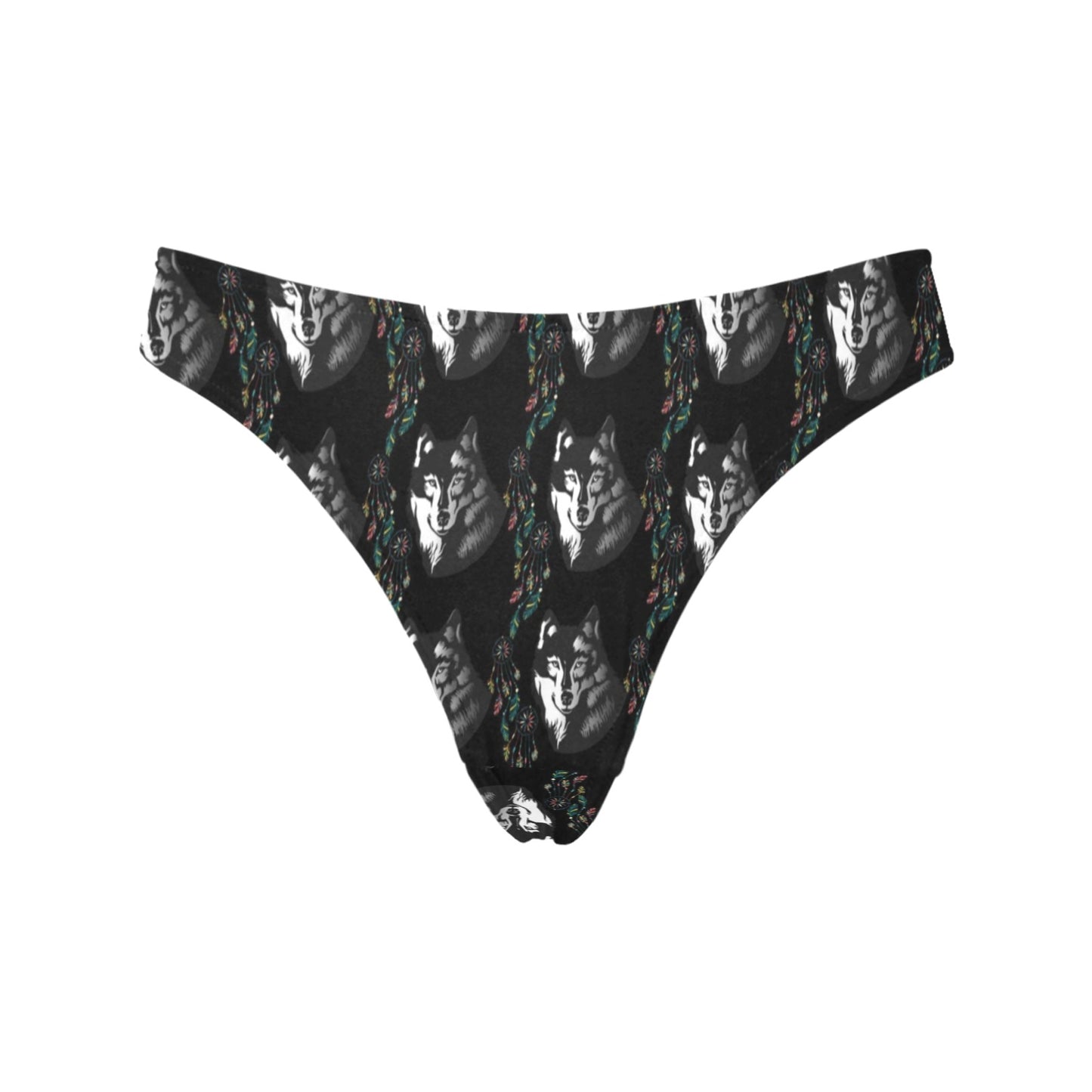 Wolf Black Dream Catcher Design Print Women's Thongs