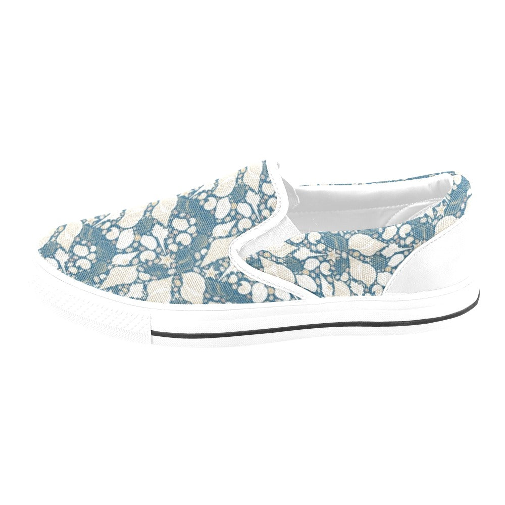 Seashell Print Design LKS308 White Slip Ons Canvas Women's Shoes