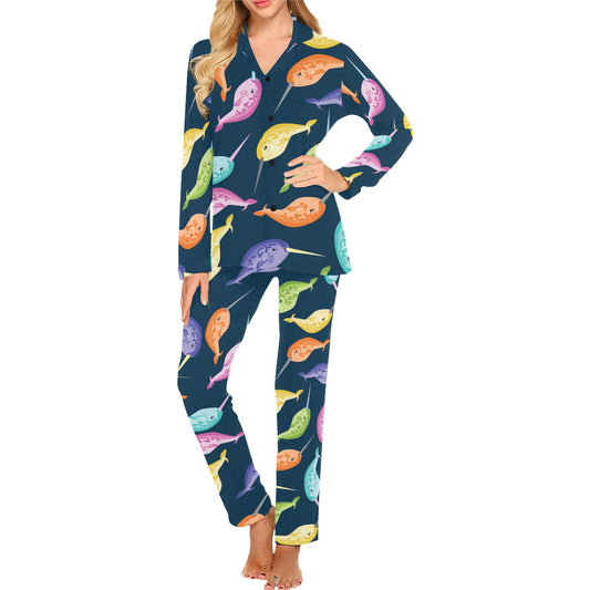 Narwhal Colorful Pattern Print Design 03 Women's Long Pajama Set