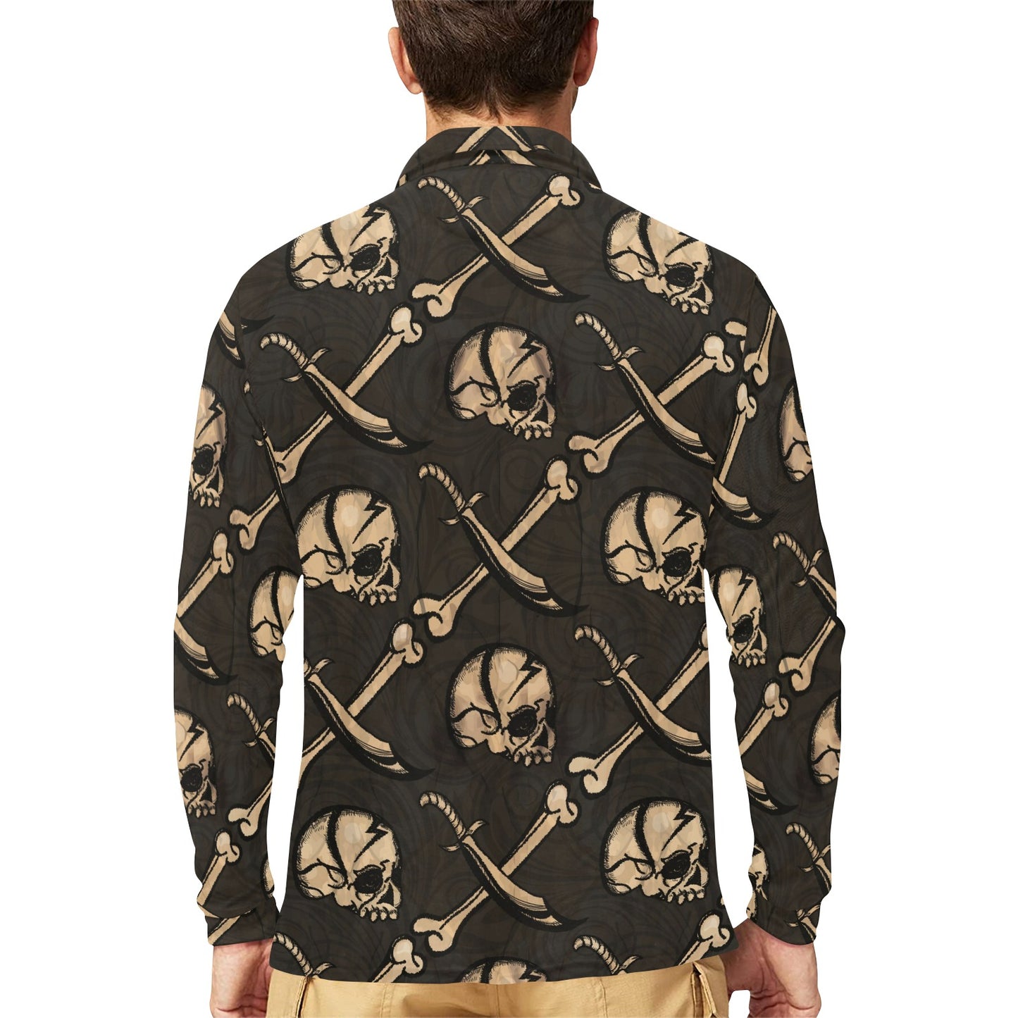 Pirate Pattern Print Design A03 Long Sleeve Polo Shirt For Men's