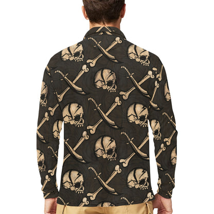 Pirate Pattern Print Design A03 Long Sleeve Polo Shirt For Men's