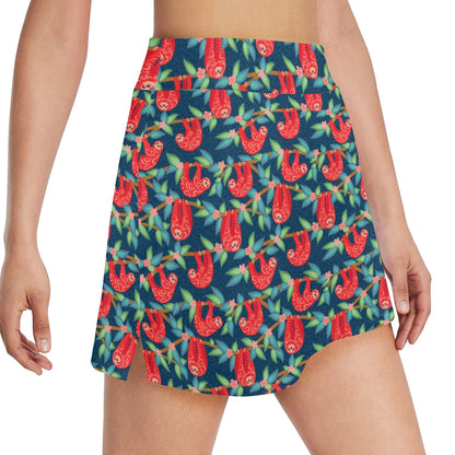 Sloth Red Design Themed Print 17" Golf & Pickleball Skort with Pockets
