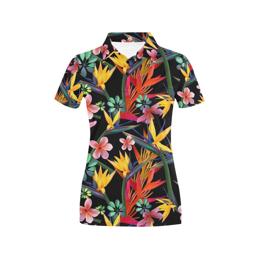 Tropical Flower Pattern Print Design TF015 Women's Polo Shirt