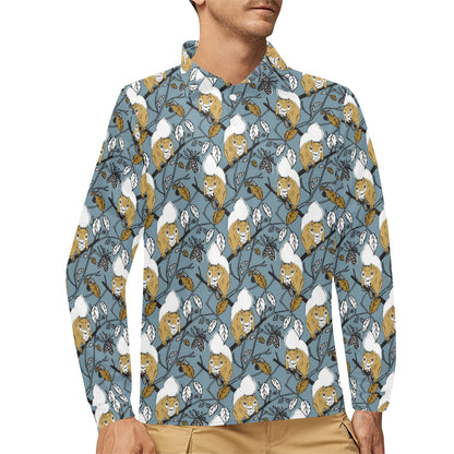 Squirrel Print Design LKS305 Long Sleeve Polo Shirt For Men's