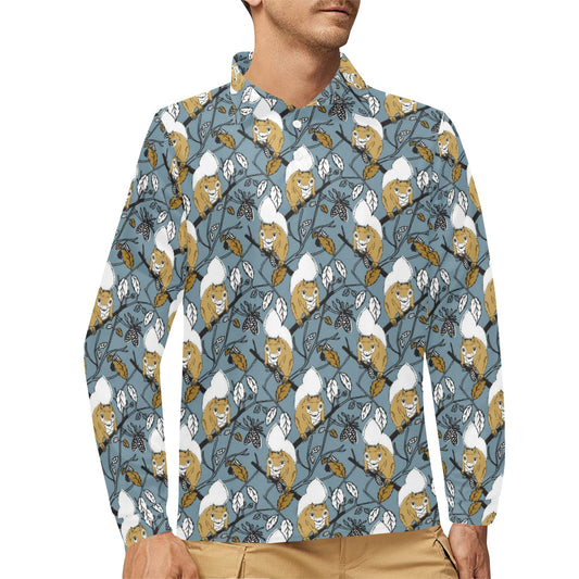 Squirrel Print Design LKS305 Long Sleeve Polo Shirt For Men's