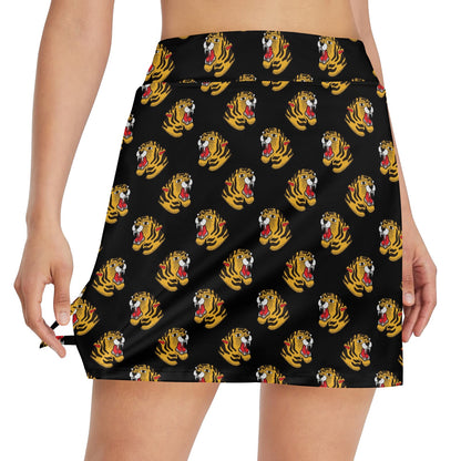 Tiger Head Print Design LKS306 17" Golf & Pickleball Skort with Pockets