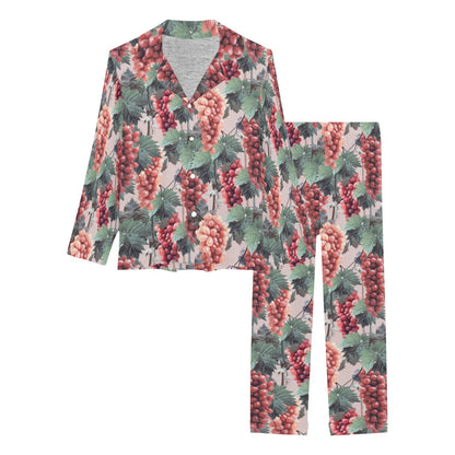 Grape Pattern Print Design GP01 Women's Long Pajama Set