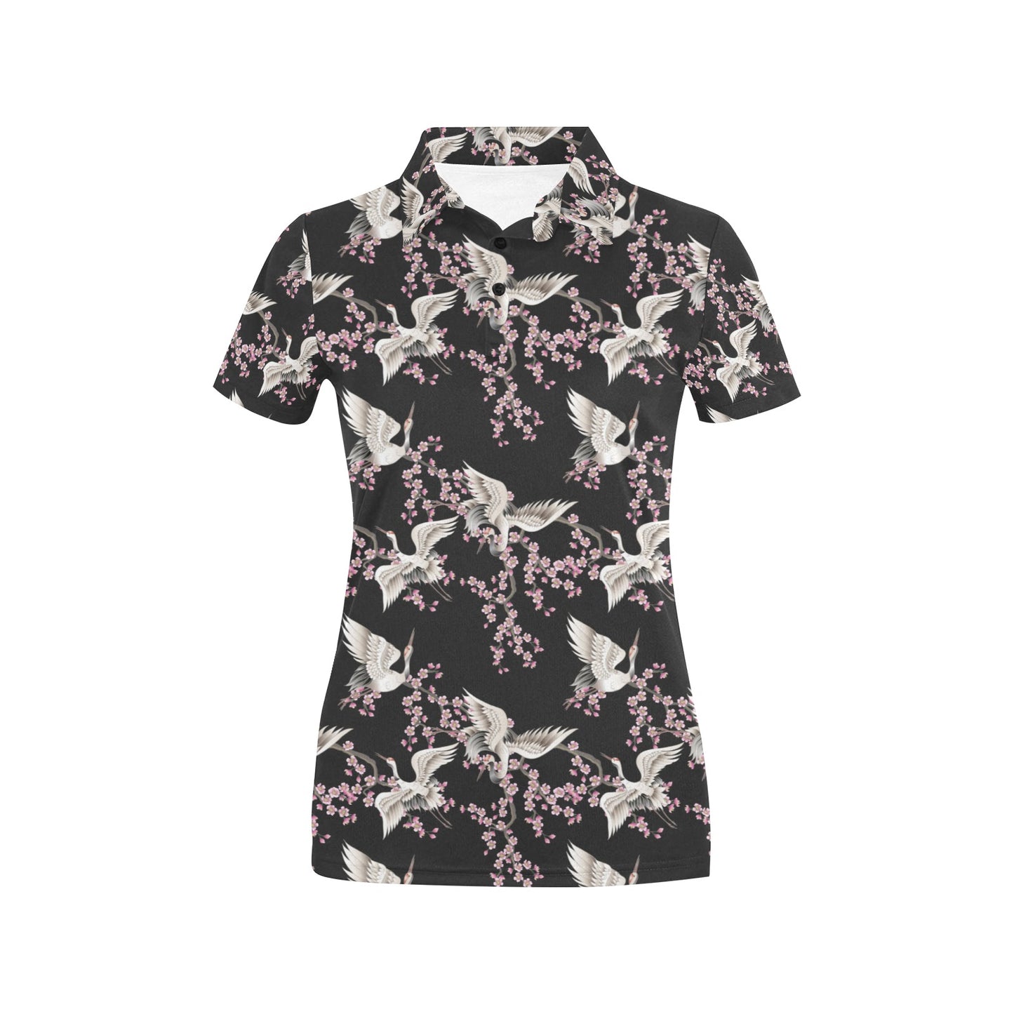 Crane Pattern Print Design 01 Women's Polo Shirt