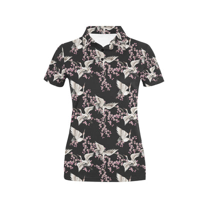 Crane Pattern Print Design 01 Women's Polo Shirt
