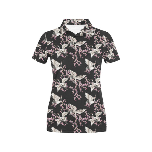Crane Pattern Print Design 01 Women's Polo Shirt