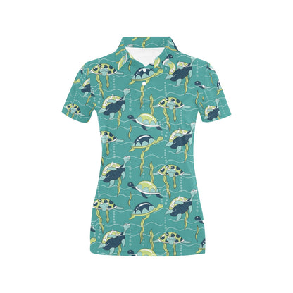 Sea Turtle Pattern Print Design T08 Women's Polo Shirt