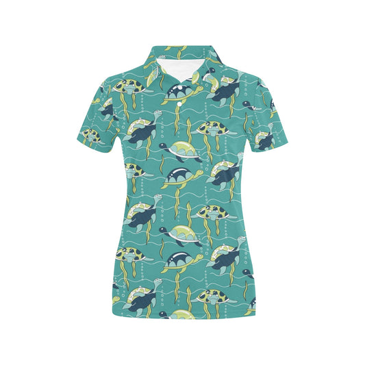 Sea Turtle Pattern Print Design T08 Women's Polo Shirt