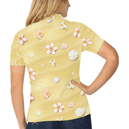 Beach Theme Print Women's Polo Shirt