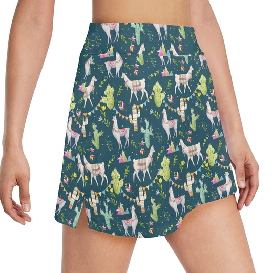 Llama with Cactus Design Print 17" Golf & Pickleball Skort with Pockets