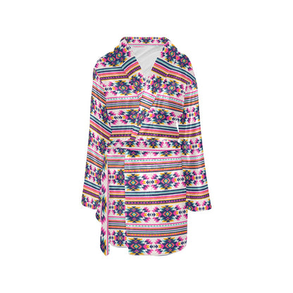 Indian Navajo Neon Themed Design Print Women's Fleece Robe