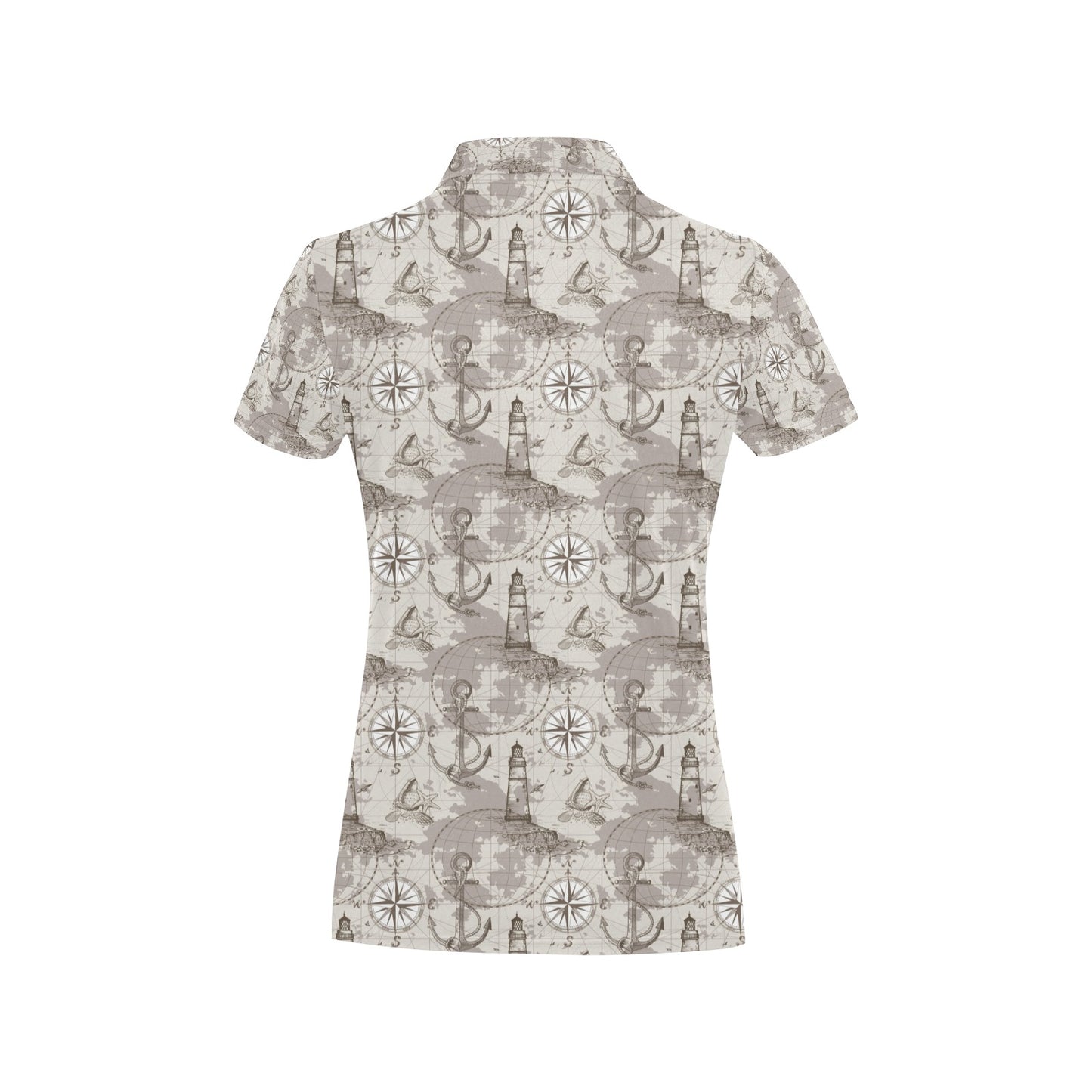 Nautical Map Design Themed Print Women's Polo Shirt