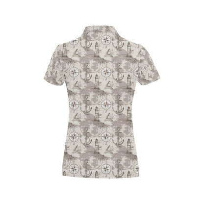 Nautical Map Design Themed Print Women's Polo Shirt