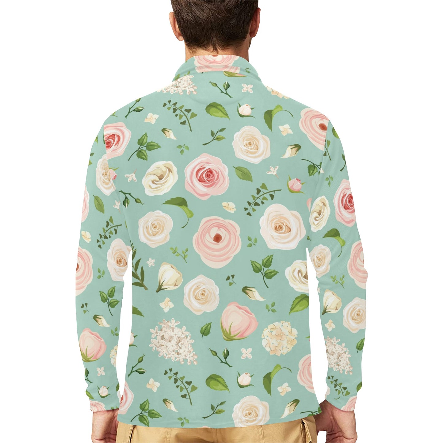Lisianthus Pattern Print Design 01 Long Sleeve Polo Shirt For Men's