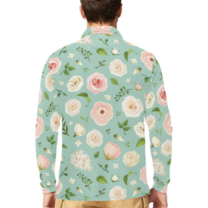 Lisianthus Pattern Print Design 01 Long Sleeve Polo Shirt For Men's