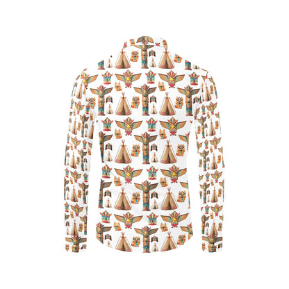 Totem Native Print Design LKS303 Men's Long Sleeve Dress Shirt