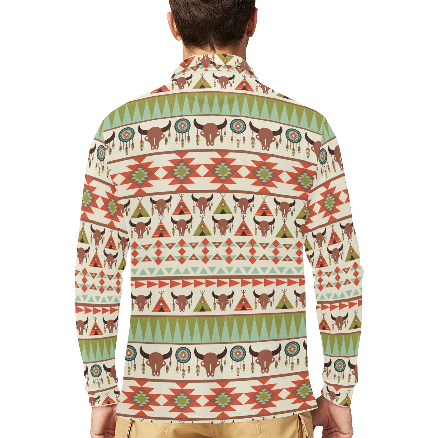 American indian Ethnic Pattern Long Sleeve Polo Shirt For Men's
