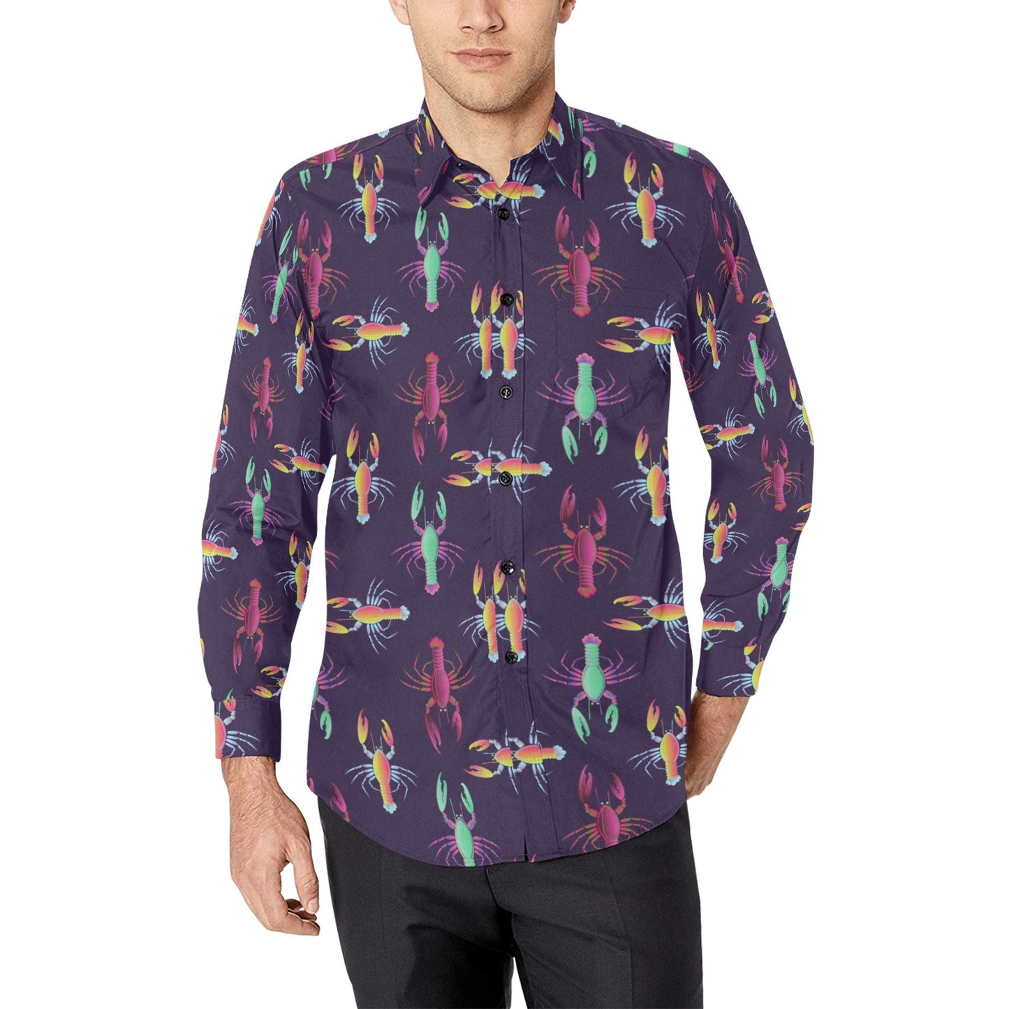 Lobster Print Design LKS402 Men's Long Sleeve Dress Shirt