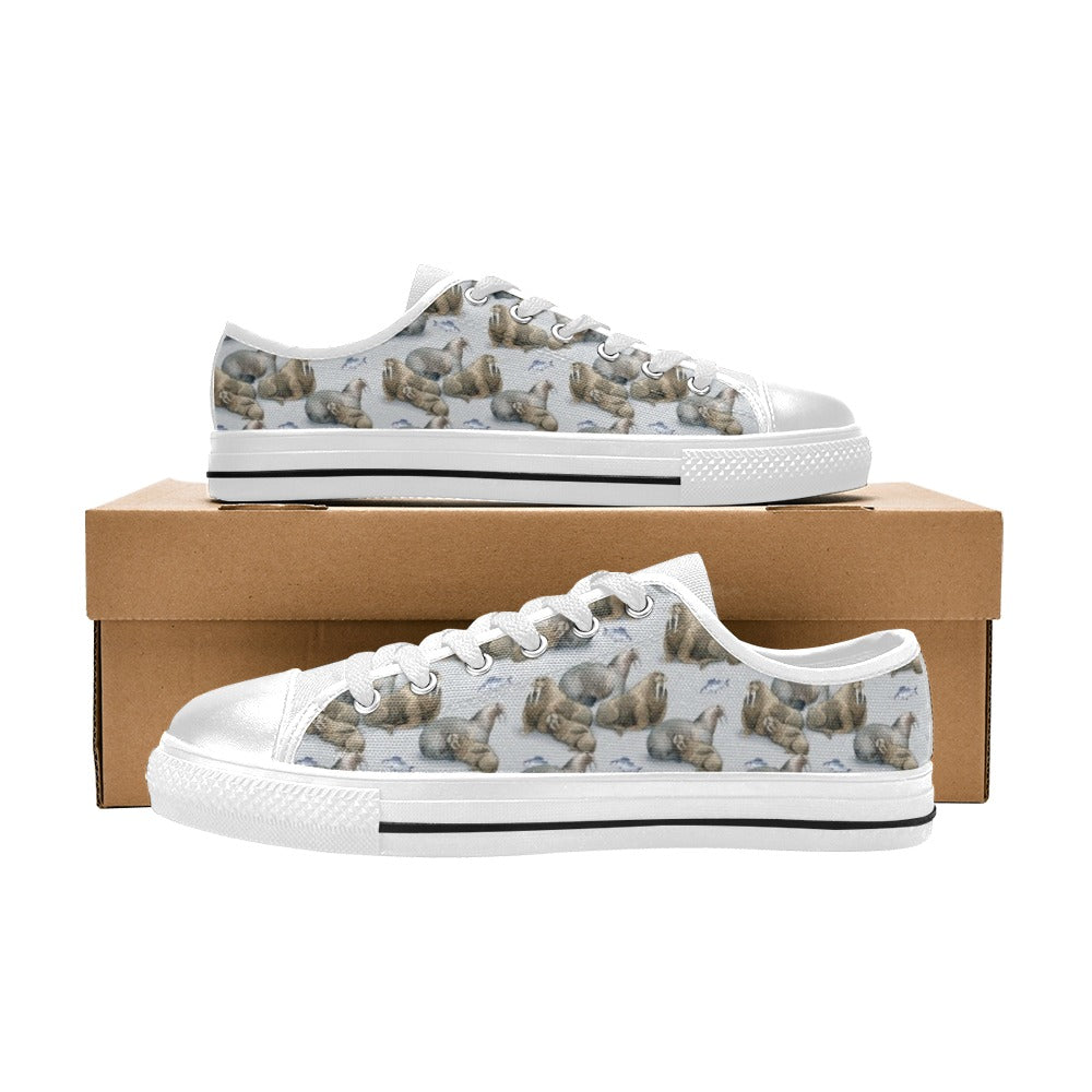 Walrus Print Design LKS401 Women's White Low Top Shoes