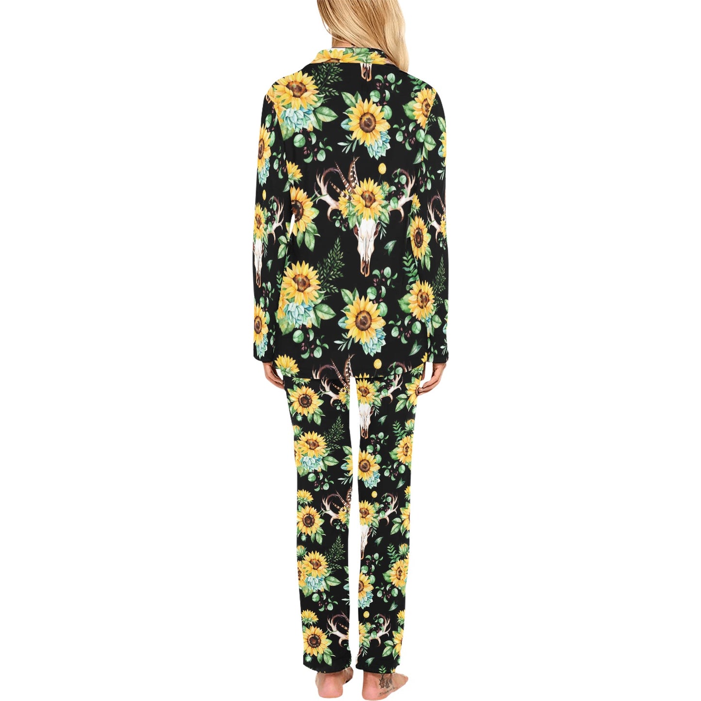 Sunflower Pattern Print Design SF08 Women's Long Pajama Set