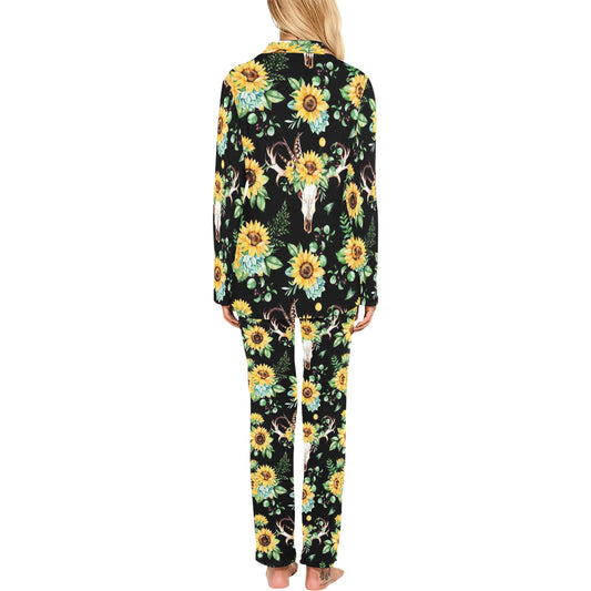 Sunflower Pattern Print Design SF08 Women's Long Pajama Set