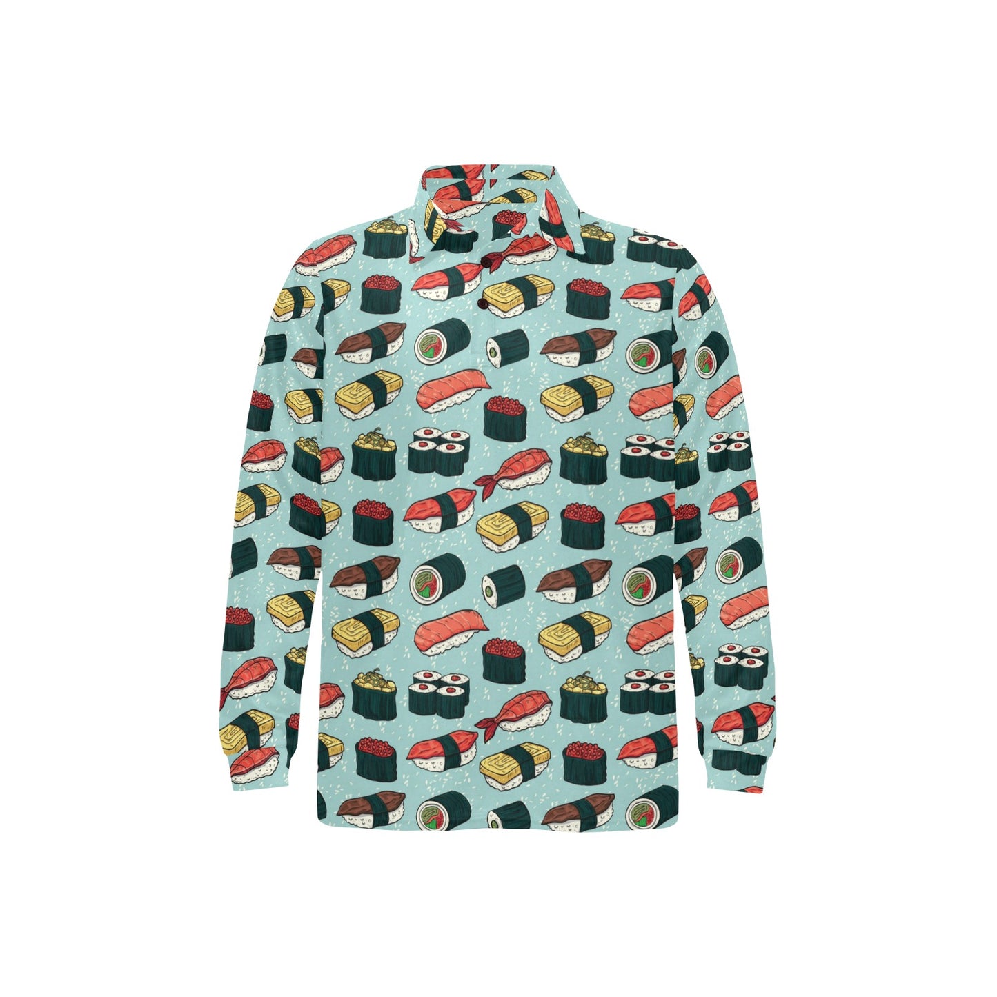 Sushi Pattern Design Long Sleeve Polo Shirt For Men's