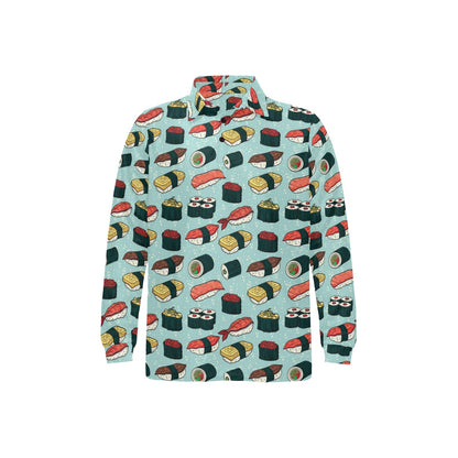 Sushi Pattern Design Long Sleeve Polo Shirt For Men's
