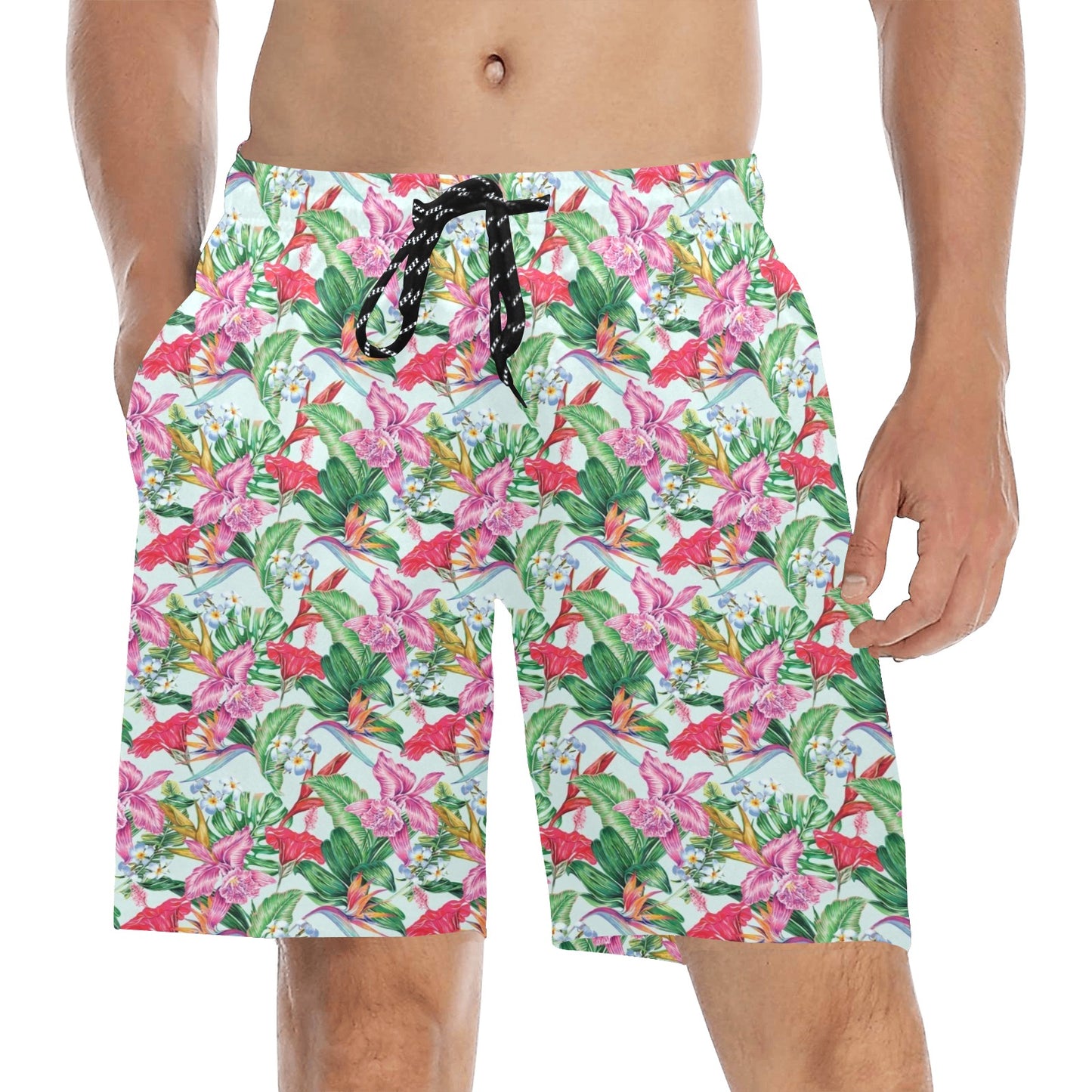 Tropical Flower Print Design LKS304 Men's Swim Trunks Beach Shorts