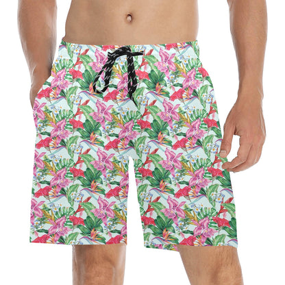 Tropical Flower Print Design LKS304 Men's Swim Trunks Beach Shorts